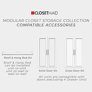 ClosetMaid Modular Storage Add On Accessories, Door, Shelf, Hang Rod