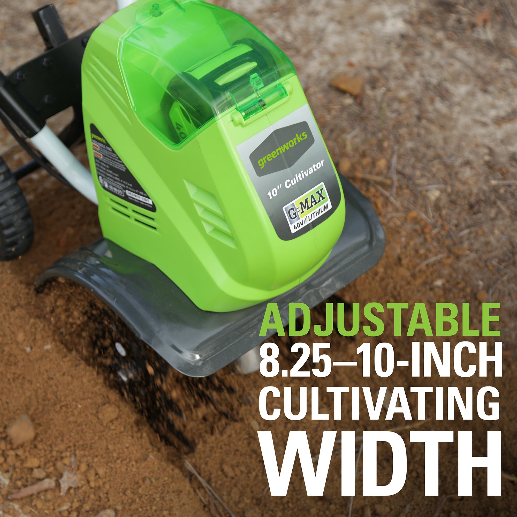 Greenworks 40V 10-inch Cordless Cultivator/Tiller with 40 Ah Battery and Charger, 27062