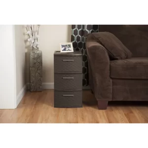 Sterilite 3 Drawer Wicker Weave Decorative Storage Tower, Espresso (2 Pack)
